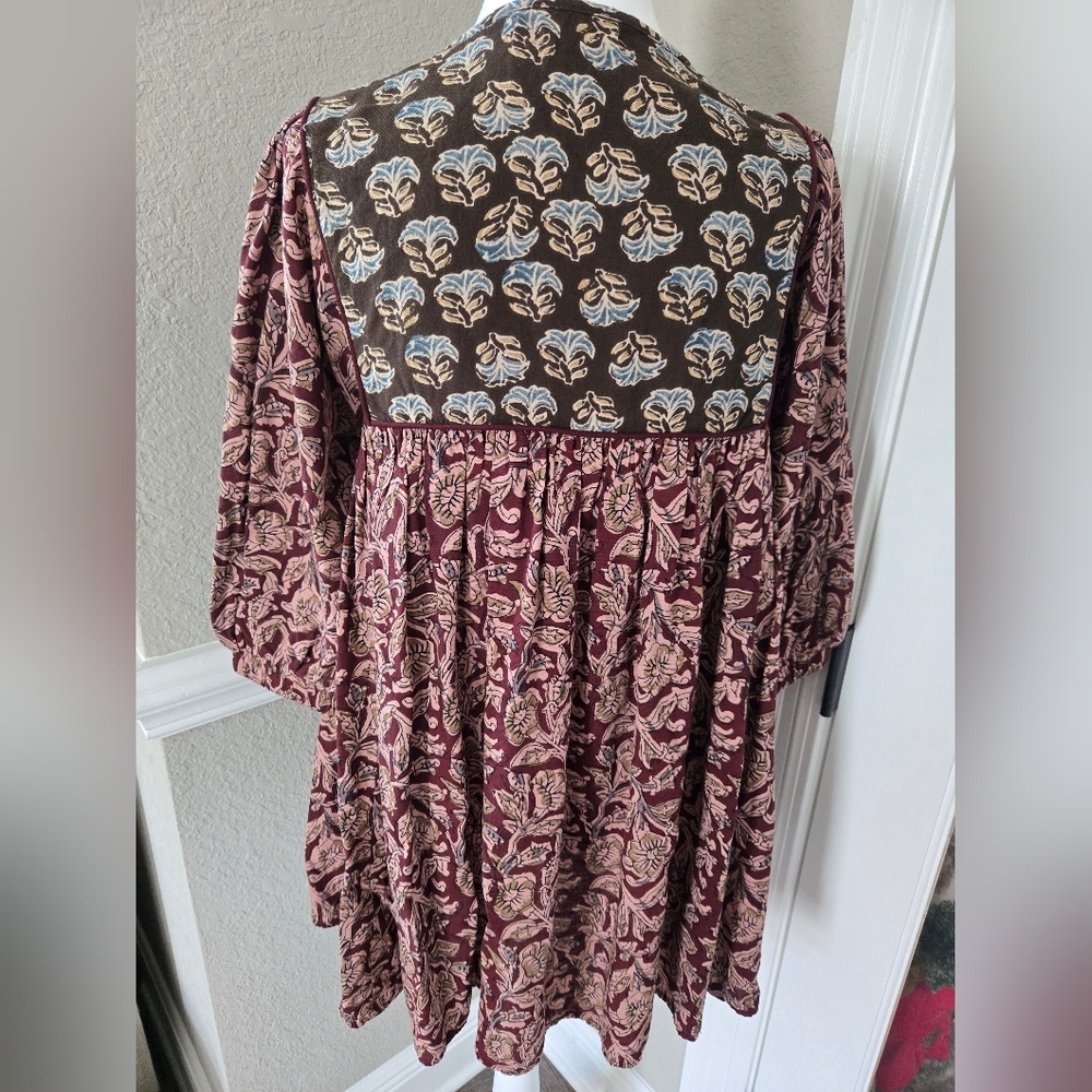 NATURAL LIFE Stella Mini Dress Maroon Floral Vines Purple Wine Sz Small - Picture 7 of 14